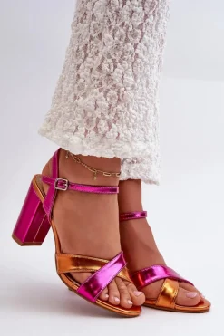 Eko Skórzane Sandały Na Obcasie Słupku Fuksja Abilica