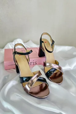 Eko Skórzane Sandały Na Obcasie Słupku Czarne Abilica