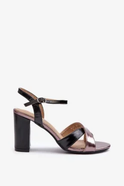 Eko Skórzane Sandały Na Obcasie Słupku Czarne Abilica