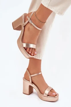 Eko Skórzane Sandały Na Słupku Różowe Złoto Lillita