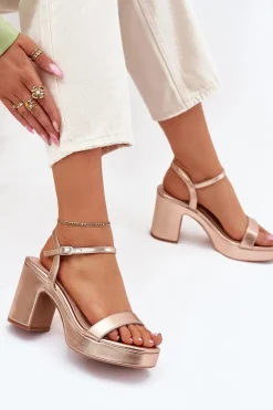 Eko Skórzane Sandały Na Słupku Różowe Złoto Lillita