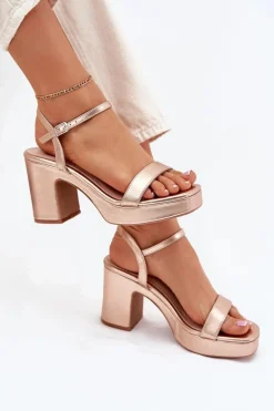Eko Skórzane Sandały Na Słupku Różowe Złoto Lillita