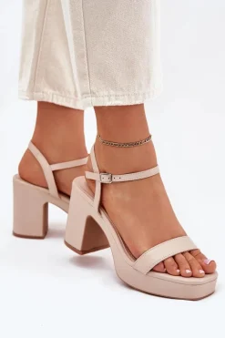 Eko Skórzane Sandały Na Słupku Beżowe Lillita