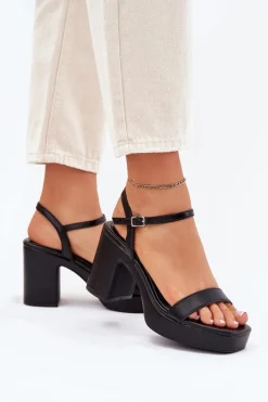 Eko Skórzane Sandały Na Słupku Czarne Lillita