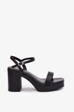 Eko Skórzane Sandały Na Słupku Czarne Lillita