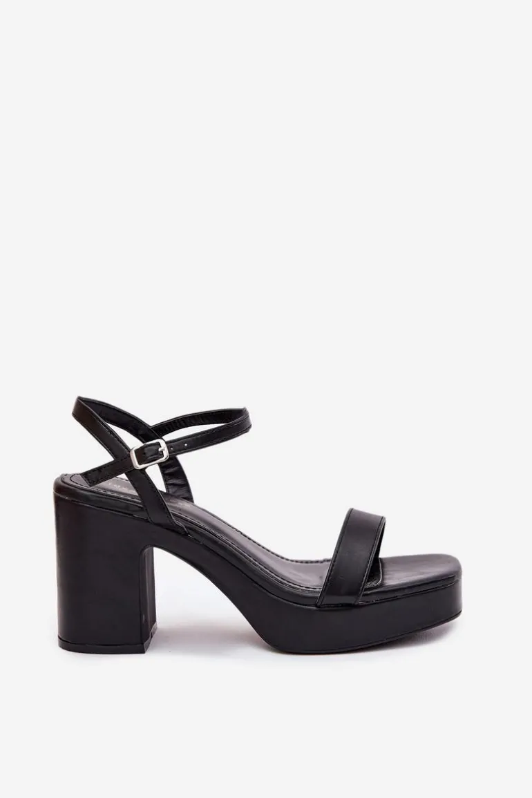 Eko Skórzane Sandały Na Słupku Czarne Lillita