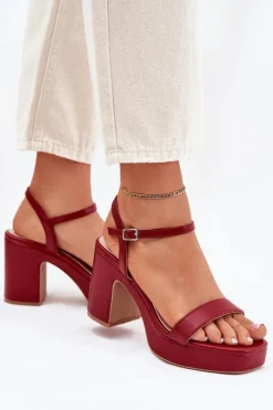 Eko Skórzane Sandały Na Słupku Bordowe Lillita
