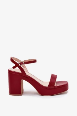 Eko Skórzane Sandały Na Słupku Bordowe Lillita