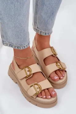 Eko Skórzane Sandały Z Klamrami Beżowe Vulinea