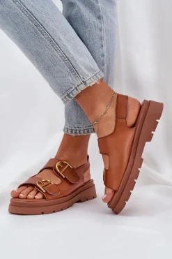 Eko Skórzane Sandały Z Klamrami Camel Vulinea