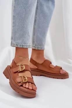 Eko Skórzane Sandały Z Klamrami Camel Vulinea