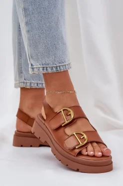 Eko Skórzane Sandały Z Klamrami Camel Vulinea
