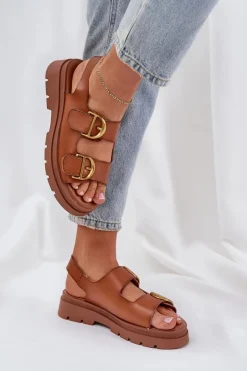 Eko Skórzane Sandały Z Klamrami Camel Vulinea