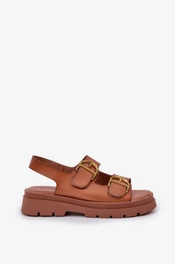 Eko Skórzane Sandały Z Klamrami Camel Vulinea