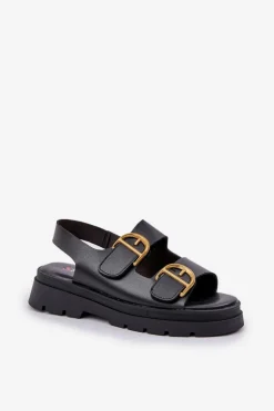 Eko Skórzane Sandały Z Klamrami Czarne Vulinea