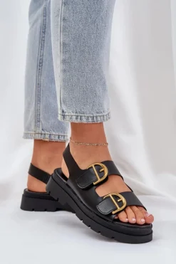 Eko Skórzane Sandały Z Klamrami Czarne Vulinea