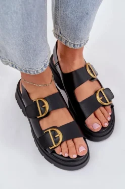 Eko Skórzane Sandały Z Klamrami Czarne Vulinea