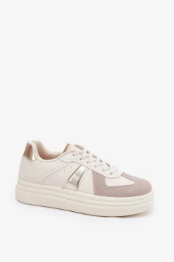 Eko Skórzane Sneakersy Damskie Na Platformie Beżowe Goriette