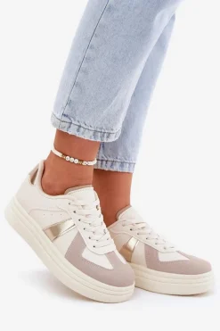 Eko Skórzane Sneakersy Damskie Na Platformie Beżowe Goriette