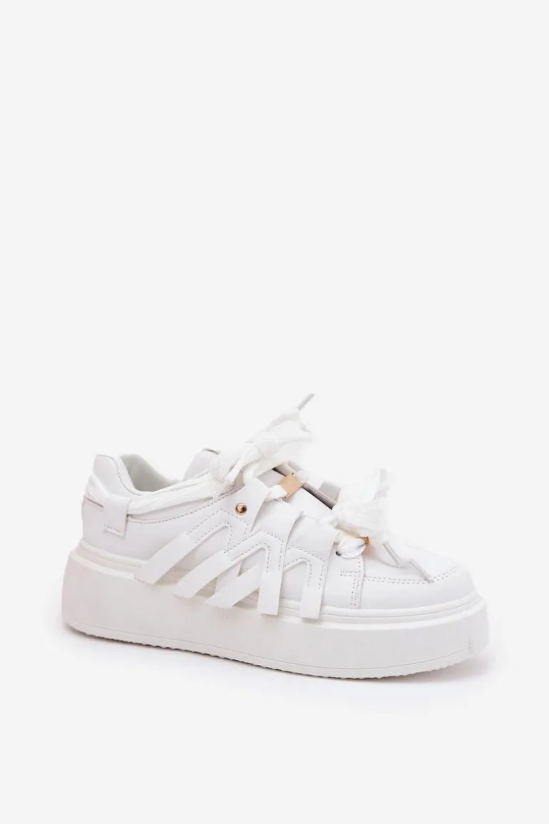 Eko Skórzane Sneakersy Na Platformie Białe Penolle