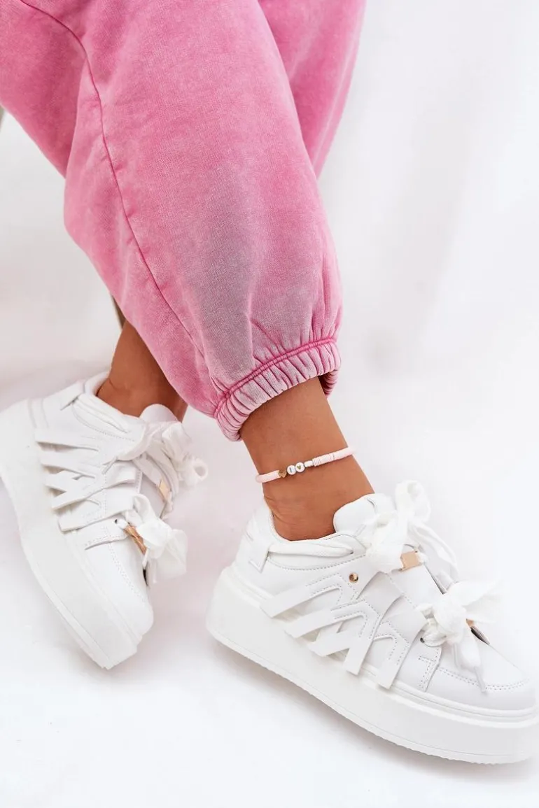 Eko Skórzane Sneakersy Na Platformie Białe Penolle