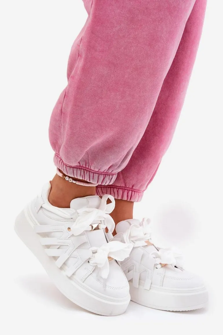 Eko Skórzane Sneakersy Na Platformie Białe Penolle