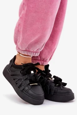 Eko Skórzane Sneakersy Na Platformie Czarne Penolle