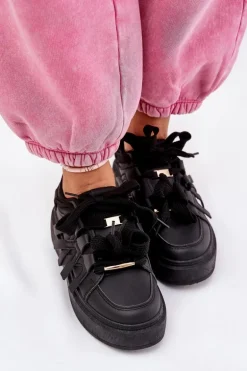 Eko Skórzane Sneakersy Na Platformie Czarne Penolle