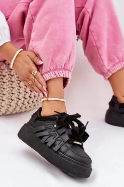 Eko Skórzane Sneakersy Na Platformie Czarne Penolle
