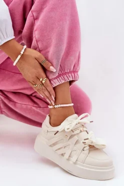 Eko Skórzane Sneakersy Na Platformie Beżowe Penolle