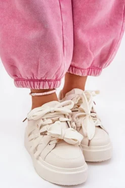 Eko Skórzane Sneakersy Na Platformie Beżowe Penolle