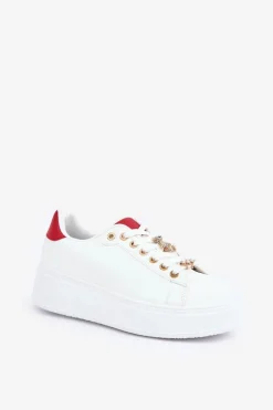 Eko Skórzane Sneakersy Z Przypinkami Biało-Czerwone Enalirae