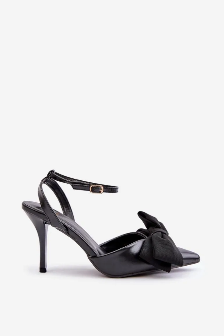 Eko Skórzane Szpilki Z Kokardą Czarne Volamia