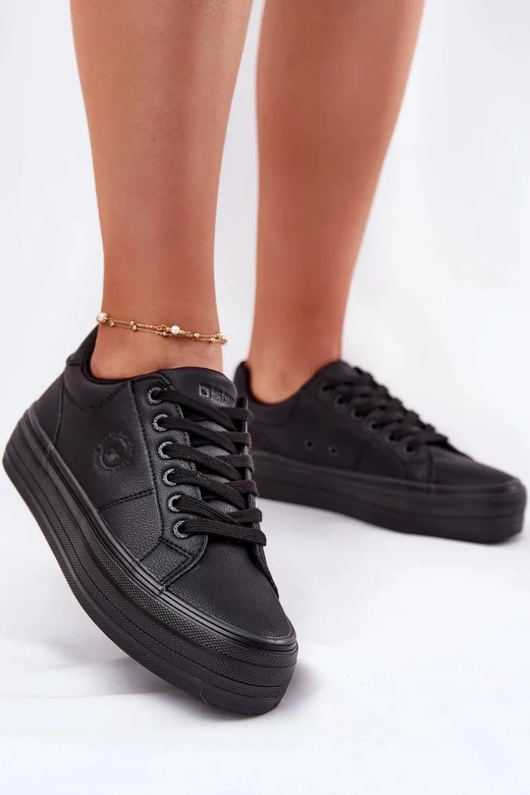 Eko Skórzane Trampki Damskie Na Platformie Big Star RR274299 Czarne