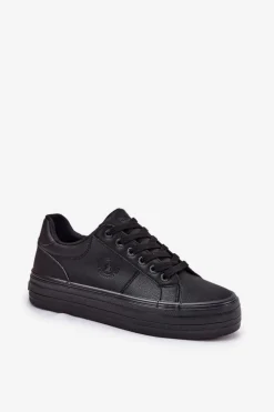 Eko Skórzane Trampki Damskie Na Platformie Big Star RR274299 Czarne