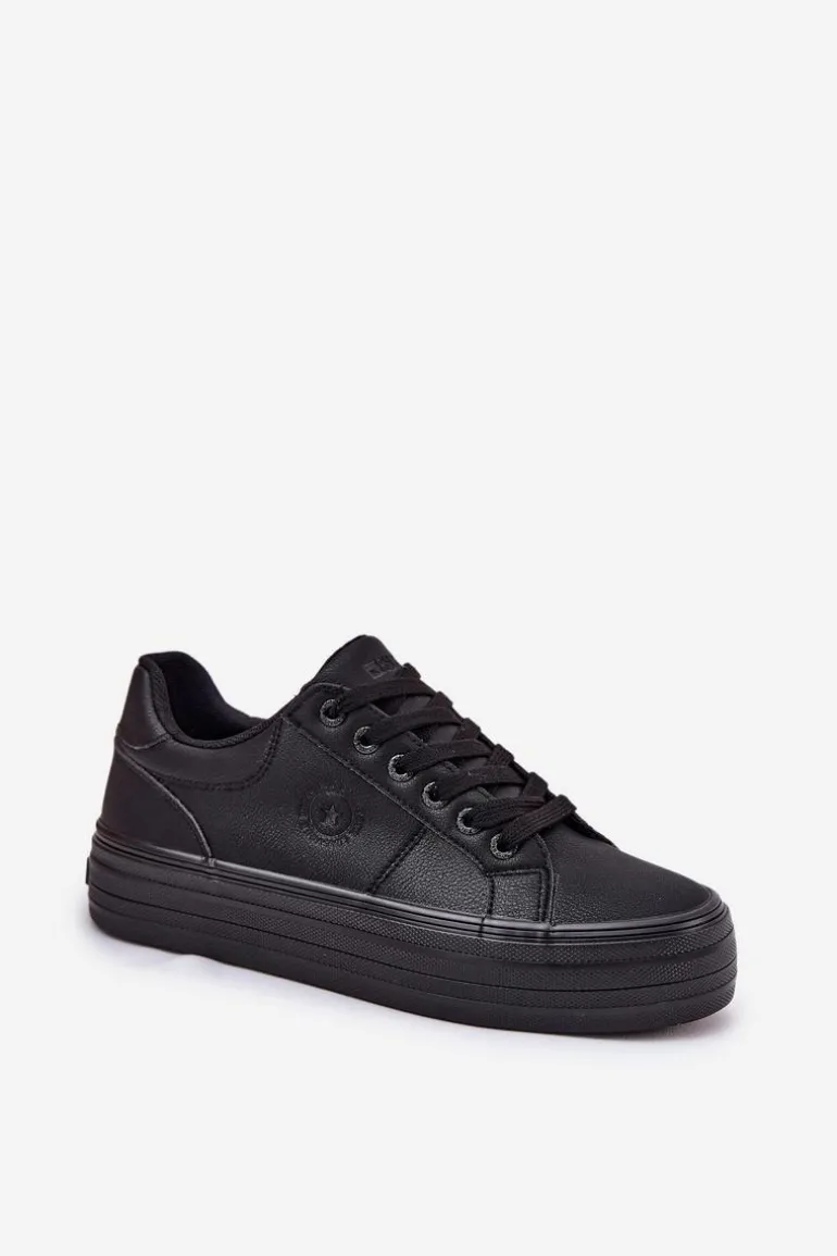 Eko Skórzane Trampki Damskie Na Platformie Big Star RR274299 Czarne