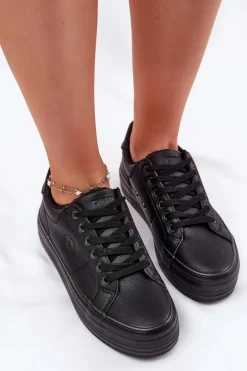 Eko Skórzane Trampki Damskie Na Platformie Big Star RR274299 Czarne