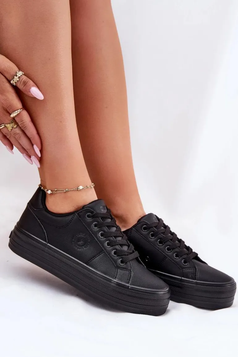 Eko Skórzane Trampki Damskie Na Platformie Big Star RR274299 Czarne