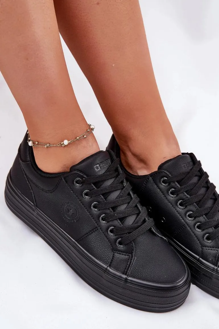 Eko Skórzane Trampki Damskie Na Platformie Big Star RR274299 Czarne