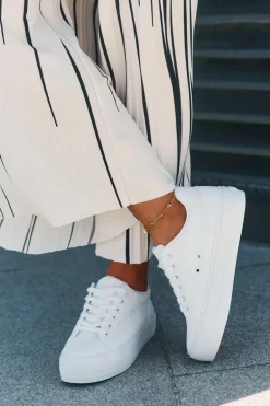 Eko Skórzane Trampki Damskie Na Platformie Big Star RR274298 Białe