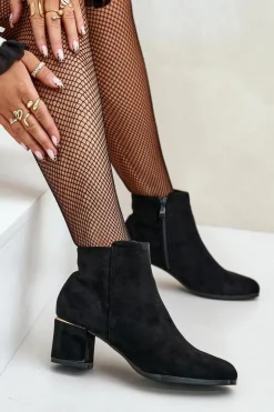 Eko Zamszowe Botki Na Słupku Zapinane Na Zamek Czarne Sairis