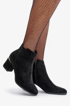 Eko Zamszowe Botki Na Słupku Zapinane Na Zamek Czarne Sairis