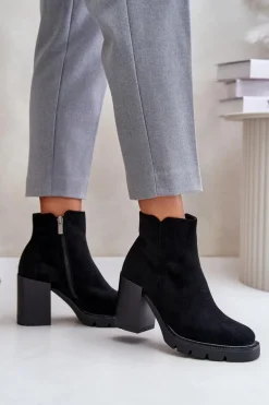 Eko Zamszowe Botki Na Słupku Czarne Cediona