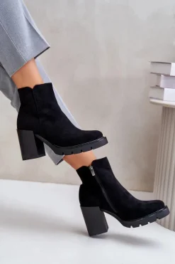 Eko Zamszowe Botki Na Słupku Czarne Cediona