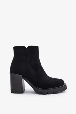 Eko Zamszowe Botki Na Słupku Czarne Cediona