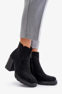 Eko Zamszowe Botki Na Słupku Czarne Cediona