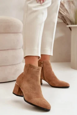 Eko Zamszowe Botki Na Słupku Zapinane Na Zamek Camel Sairis