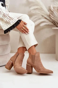 Eko Zamszowe Botki Na Słupku Ocieplane Brązowe Daivine