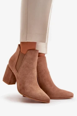 Eko Zamszowe Botki Na Słupku Ocieplane Brązowe Daivine