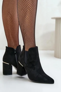 Eko Zamszowe Botki Na Słupku Ocieplane Czarne Daivine